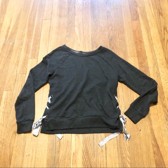 Aerie | Side Lace Up Ribbon Dark Gray Sweatshirt S - Picture 2 of 4